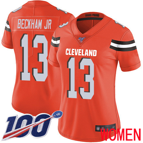 Cleveland Browns Odell Beckham Jr Women Orange Limited Jersey #13 NFL Football Alternate 100th Season Vapor Untouchable